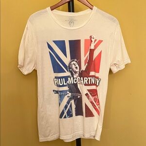 Paul McCartney Union Jack Graphic Tee - White with Red & Blue Print size medium